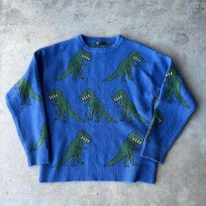 Forever 21 dino sweater Mens size L Large Blue y2k